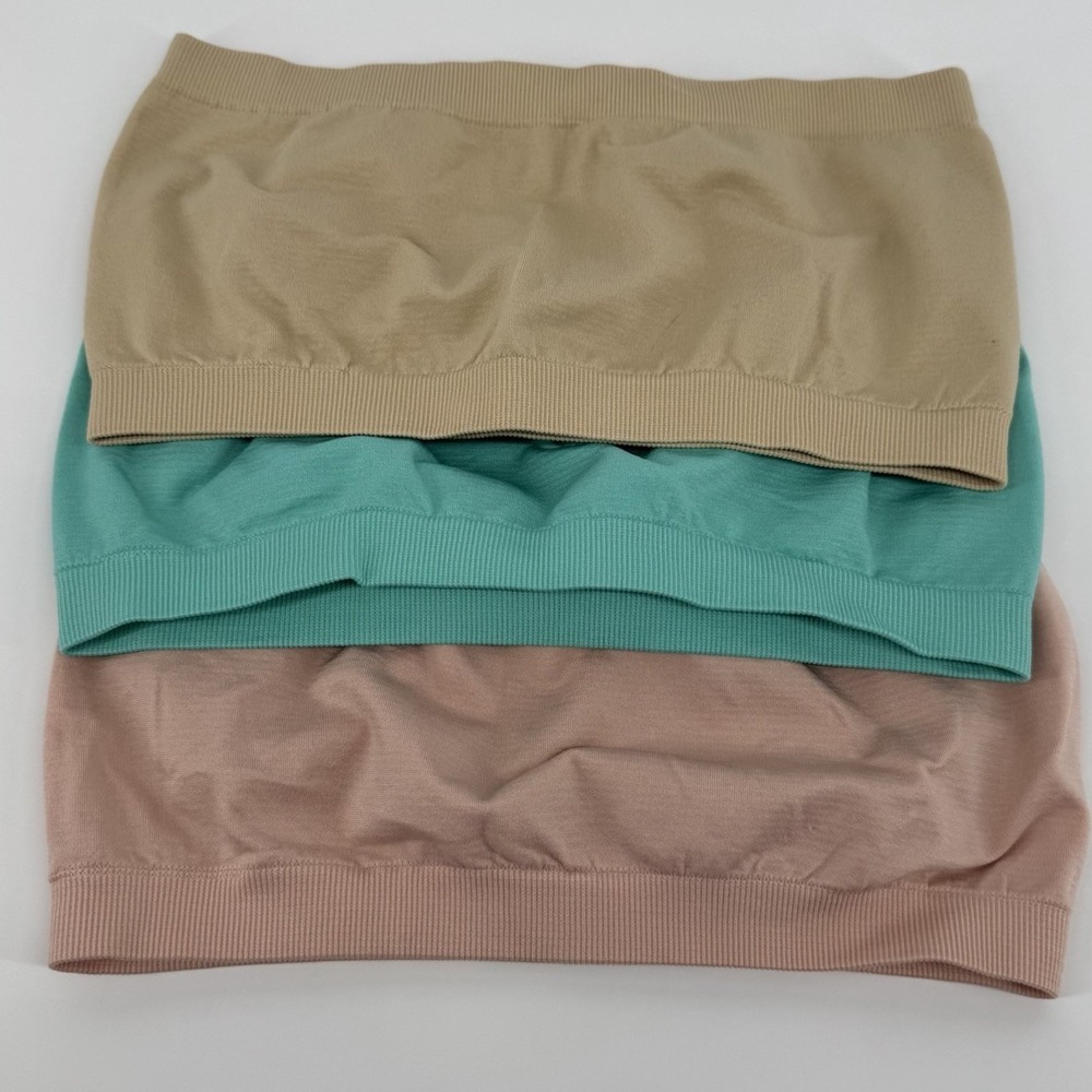 3 Pack Girls Youth Seamless Bandeau Bra Tube Top Lot Pastel Pink Aqua Beige OS